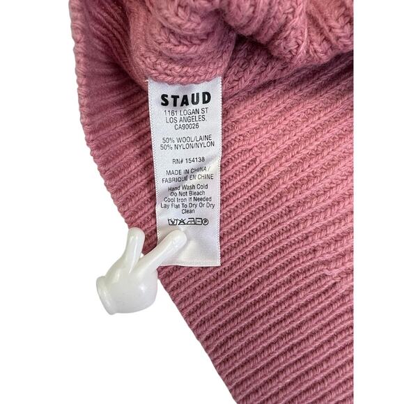 STAUD Pink Chunky Knit Sweater Balloon Sleeve Wool Blend Size L - Picture 5 of 11